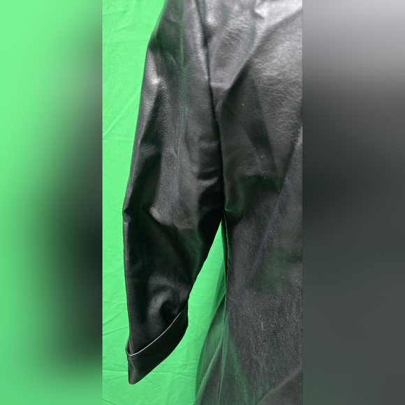Women's SM Open Long Trench Pea Coat BLK Faux Leather JKT Lightweight Lined NEW - Picture 4 of 16